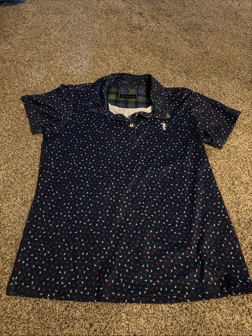 Nautica Men's Navy Polo with Red & White Micro Sail Print
